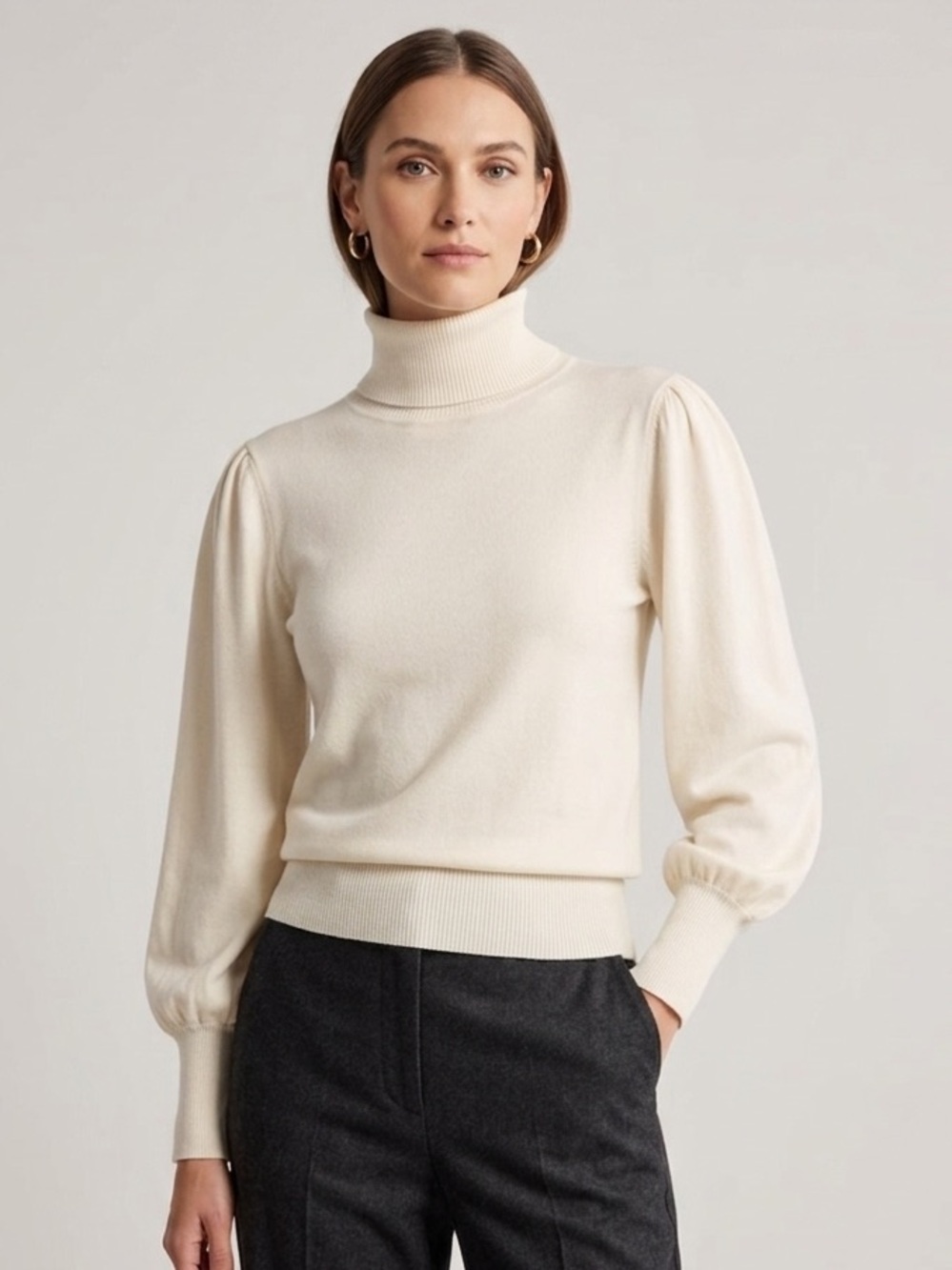 Oatmeal Turtleneck Lightweight Sweater